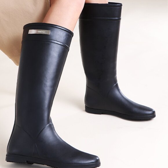 ALICE + WHITTLES Classic Black Riding Rain Boot Sz 8 - Picture 2 of 10